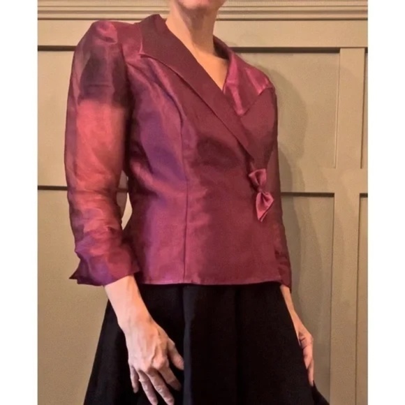 Alex Evenings Fuchsia Formal Evening Blazer Jacket Metallic Sheer Size Small - Picture 3 of 11